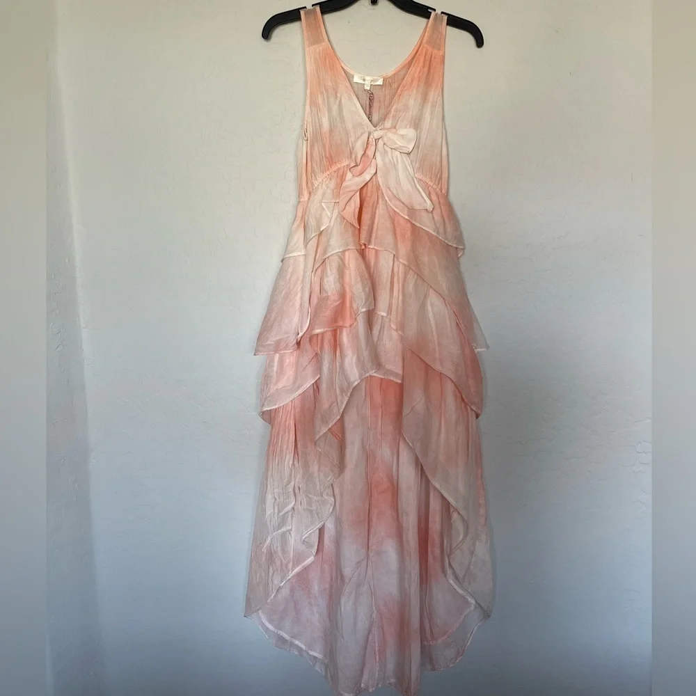 LoveShackFancy Risley Dress in Peach Twist Hand Dye